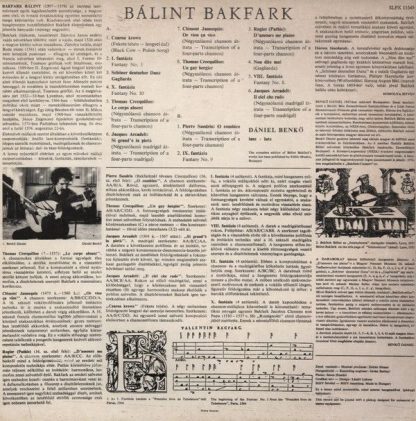 Hungaroton SLPX 11549 - Lute Music Played By Dániel Benkő - Image 2