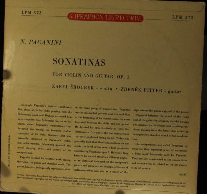 Supraphon LPM 373 - Sonatinas For Violin And Guitar, Op. 3 - Image 2