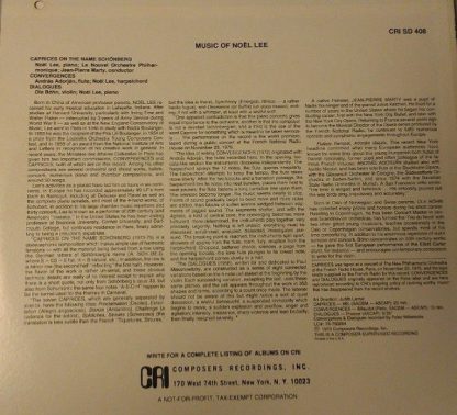 Composers Recordings Inc. CRI SD 408 - Caprices On The Name Schö - Image 2