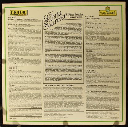 Sefel Records SEFD 5029 - Gloria Saarinen Plays Popular Piano Pi - Image 2