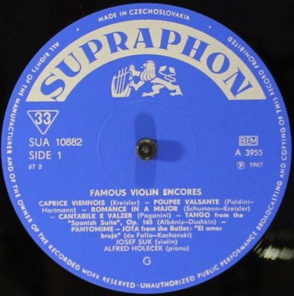 Supraphon SUA 10882 - Plays Violin Encores - Image 4