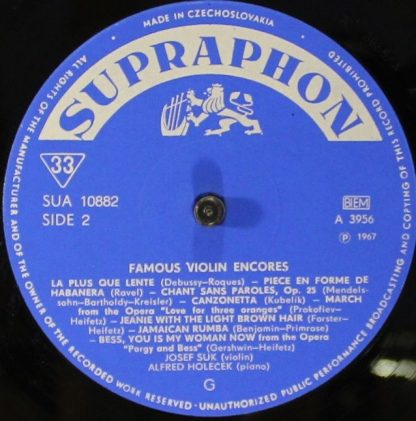 Supraphon SUA 10882 - Plays Violin Encores - Image 3