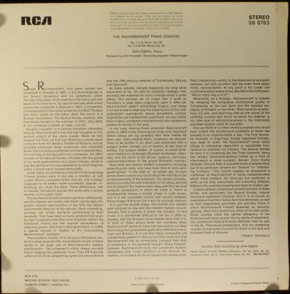 RCA Red Seal SB 6793 - Plays The Rachmaninoff Piano Sonatas - Image 2