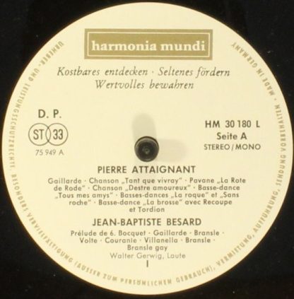 Harmonia Mundi HM 30 180 L - Lautenmusik Aus Frankreich Und Engl - Image 3
