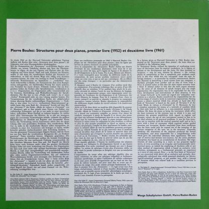 WERGO WER 60 011 - Structures Pour Deux Pianos, Premier Livre Et - Image 2
