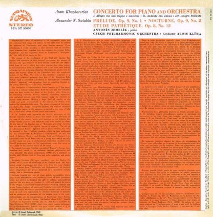Supraphon SUA ST 50030 - Concerto For Piano And Orchestra - Image 2