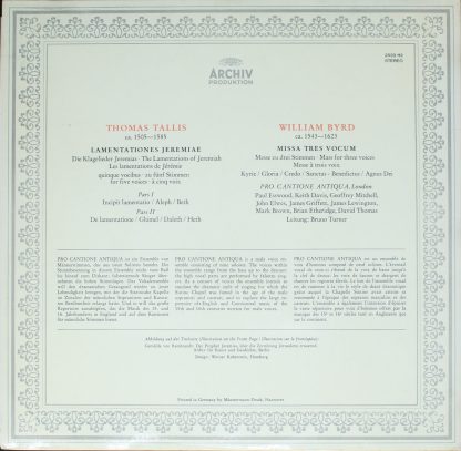 Archiv Produktion 2533 113 - Lamentationes Jeremiae / Missa Tres - Image 2