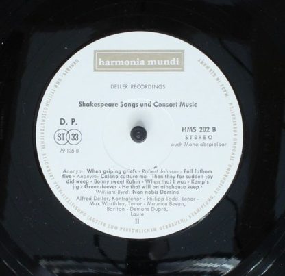 Harmonia Mundi HMS 202 - Shakespearean Songs And Consort Music - Image 6