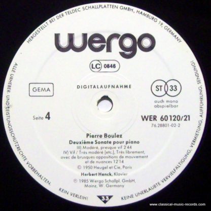 WERGO WER 60120/21 - Première Sonate Pour Piano / Deuxième Sonat - Image 3