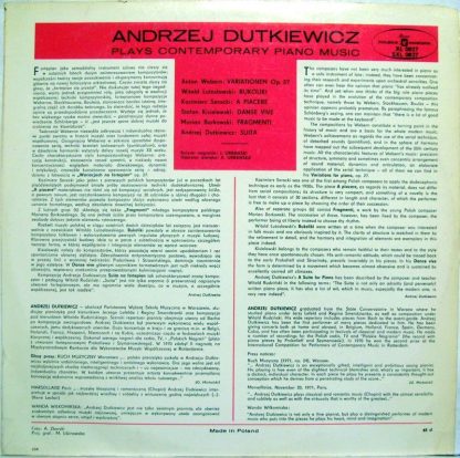 Polskie Nagrania Muza XL 0827 - Andrzej Dutkiewicz Plays Contemp - Image 2