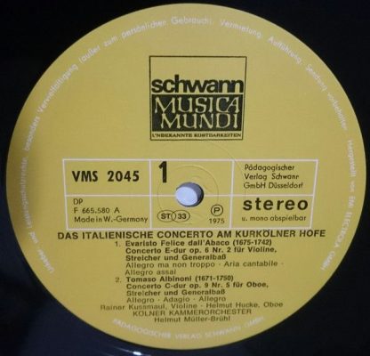 Schwann Musica Mundi VMS 2045 - Das Italienische Concerto Am Kur - Image 3