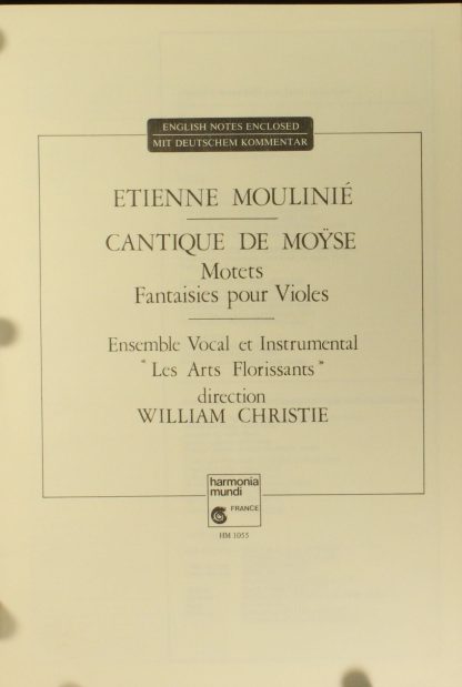 Harmonia Mundi hm 1055 - Cantique De Moÿse Motets Fantaises Pour - Image 3