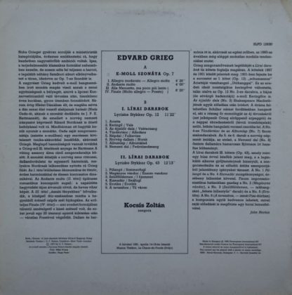 Hungaroton SLPD 12630 - E-Moll Szonáta Op. 7 / Lírai Darabok Op. - Image 2