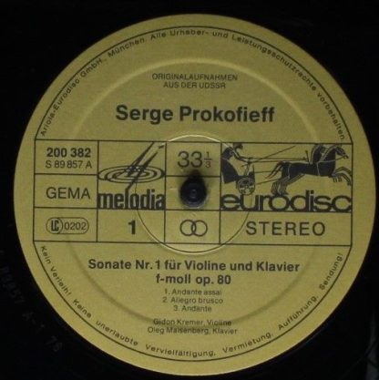 Eurodisc 200 382 - Sonate Nr. 1 Für Violine Und Klavier Op. 80 / - Image 3