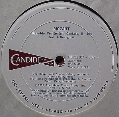 Candide CE 31107 - Davidde Penitente, Cantata, K. 469 - Image 3