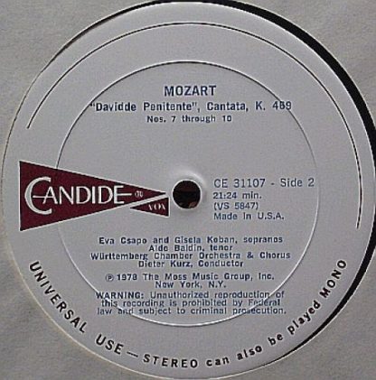 Candide CE 31107 - Davidde Penitente, Cantata, K. 469 - Image 4