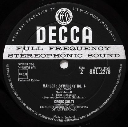 DECCA SXL 2276 - Symphony No. 4 In G Major - Image 4