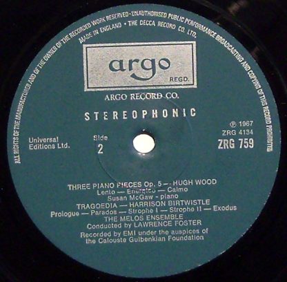 Argo ZRG 759 - Tragoedia / Concerto Da Camera / Three Piano Piec - Image 3
