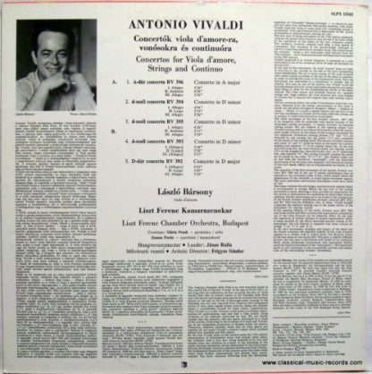 Hungaroton SLPX 12162 - Concertos For Viola D'Amore And Strings - Image 2