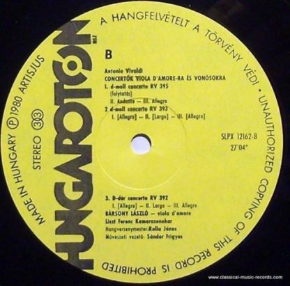 Hungaroton SLPX 12162 - Concertos For Viola D'Amore And Strings - Image 3