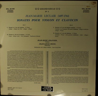 Grand Siècle SXL 20.106 - Sonates Pour Violon & Clavecin - Image 2