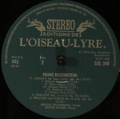 L'Oiseau-Lyre SOL348 - Violin Sonata Op.20 / Sonata For Solo Vio - Image 3