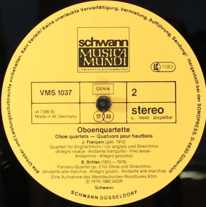 Schwann Musica Mundi VMS 1037 E - Oboen Quartette Oboe Quartets - Image 4