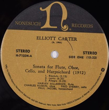 Nonesuch Records H-71234 - Sonata For Flute, Oboe, Cello & Harps - Image 3