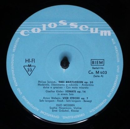 Colosseum Co M603 - Jarnach,Klebe,Webern,Schoenberg and Schibler - Image 3