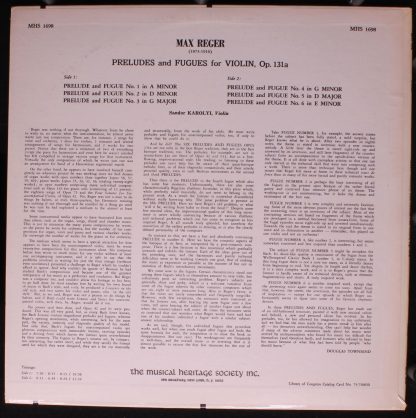 Musical Heritage Society MHS 1698 - Preludes And Fugues Op. 131a - Image 2