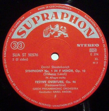 Supraphon SUA ST 50576 - Symphony No. 1 In F Minor  Festive Over - Image 3