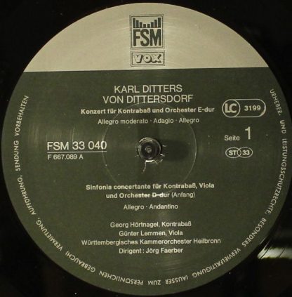 FSM Vox FSM 33 040 - Kontrabasskonzert E-dur / Harfenkonzert A-d - Image 3