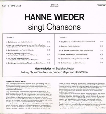 Elite Special SOLP-306 - Hanne Wieder Singt Chansons - Image 2