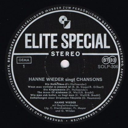 Elite Special SOLP-306 - Hanne Wieder Singt Chansons - Image 3