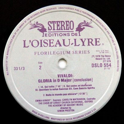 L'Oiseau-Lyre DSLO 554 - Gloria In D Major • Nulla In Mundo Pax - Image 4