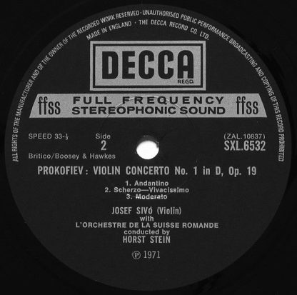 DECCA SXL 6532 - Violin Concerto No.1 In D / Violin Concerto In - Image 4