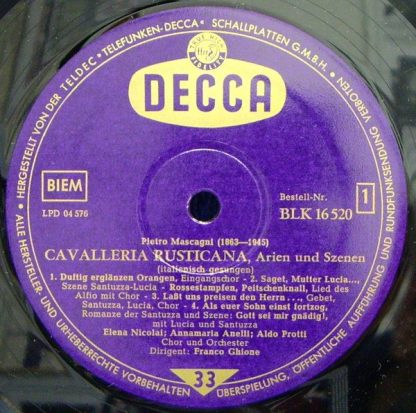 DECCA BLK 16520 - Cavalleria Rusticana - Arien Und Szenen - Image 3