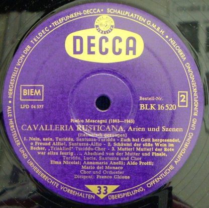 DECCA BLK 16520 - Cavalleria Rusticana - Arien Und Szenen - Image 4