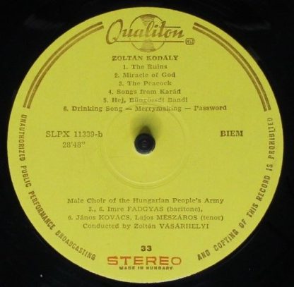 Qualiton SLPX 11339 - Choral Works 3 (Mixed and Male Choruses) - Image 4