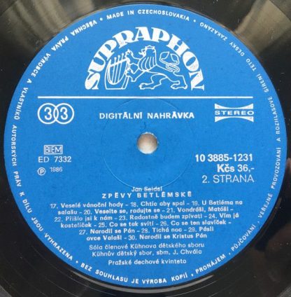 Supraphon 10 3885-1 231 - Zpěvy Betlémské (Bethlehem Songs) - Image 3
