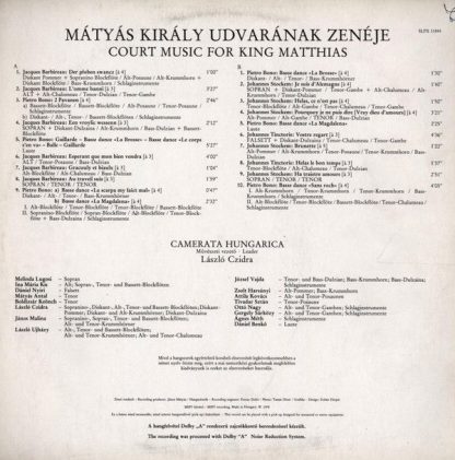 Hungaroton SLPX 11844 - Court Music For King Matthias - Image 2