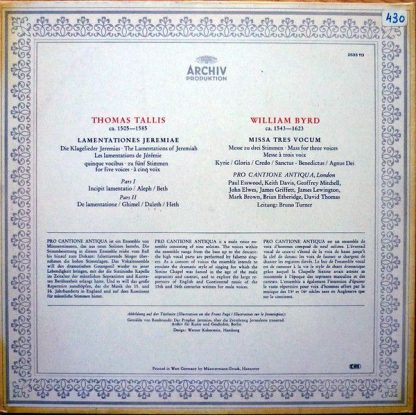 Archiv Produktion 2533 113 - Lamentationes Jeremiae / Missa Tres - Image 4