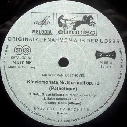 Eurodisc 74 597 MK - Klaviersonate Nr.8 (Pathétique) C-moll Op.1 - Image 3