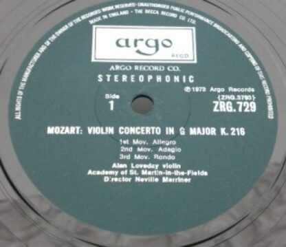 Argo ZRG 729 - Violin Concerto In G Major K.216 / Concertone In - Image 2