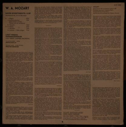 Hungaroton SLPX 12026 - Divertimento No. 15 In B Flat Major K. 2 - Image 2