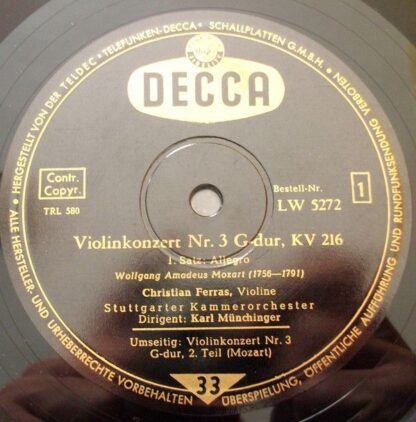 DECCA LW 5272 - Violinkonzert G-dur KV 216 - Image 3