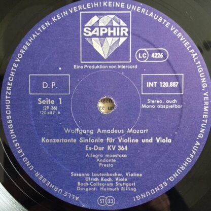 Saphir INT 120.887 - Konzertante Sinfonie KV 364 - Concertone KV - Image 3