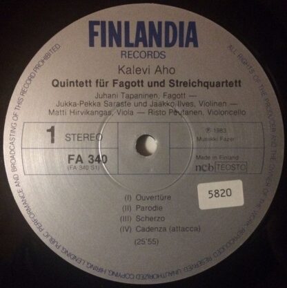 Finlandia Records FA 340 - Kalevi Aho: Quintett Für Fagott Und S - Image 4