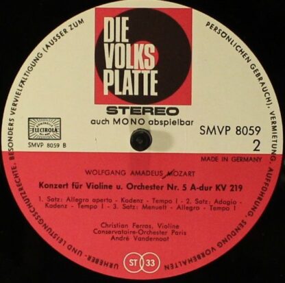 Die Volksplatte SMVP 8059 - Mozart Vioolconcerten Nrs 4 & 5 - Image 3