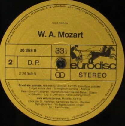 Eurodisc 25 949 HK - Krönungsmesse/Exsultate, Jubilate/Ave Verum - Image 4